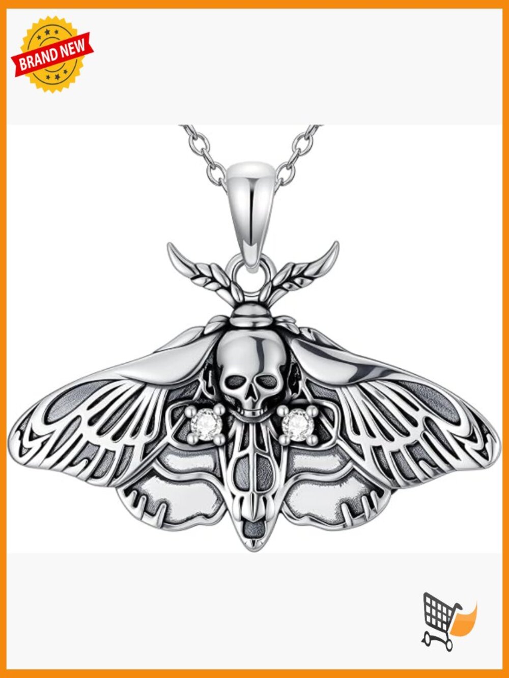 Moth Skull Pendant Necklace 925 Sterling Silver Lab Grown Diamond
